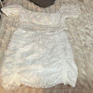 2 pc set laced white cropped top & mini skirt